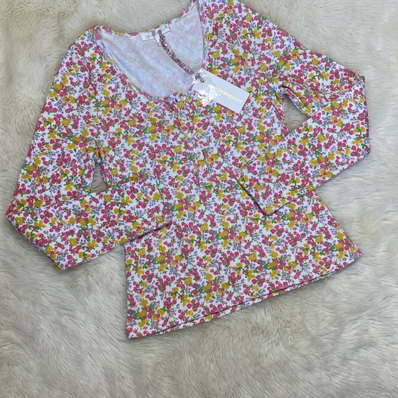 🎀 Floral Heart Button LS Hanley Top Large, Pink Yellow - Picture 5 of 12